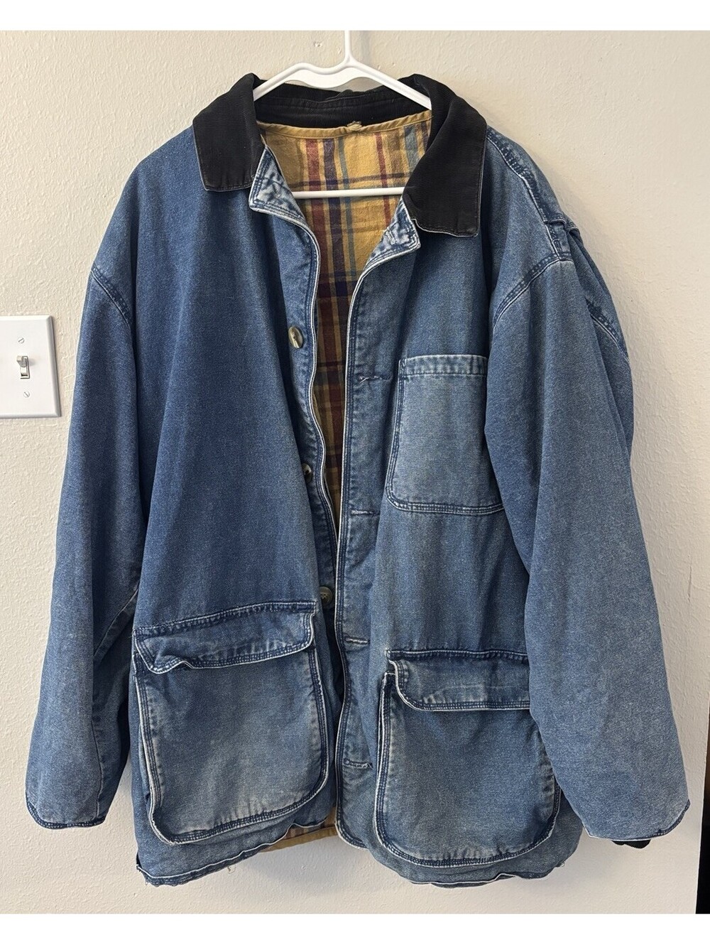 Vintage Anchor Blue Denim Flannel Lined Barn Jacket Men’s Winter Coat Large